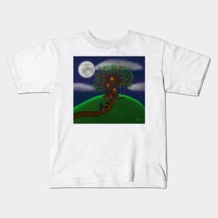 House on a hill with Trick-or-treaters Kids T-Shirt